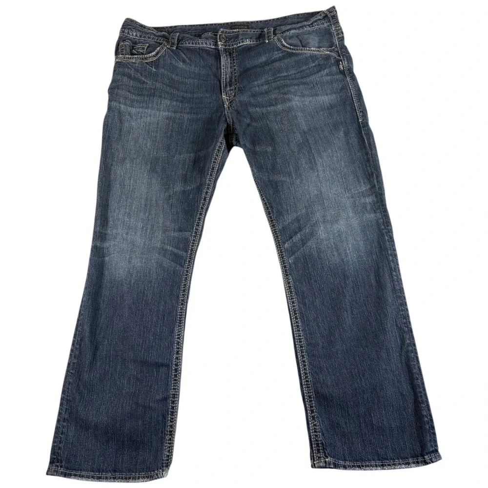 Silver Jeans Co. Gordie Jeans Mens 44x32 Blue Denim Faded Rugged Loose Straight